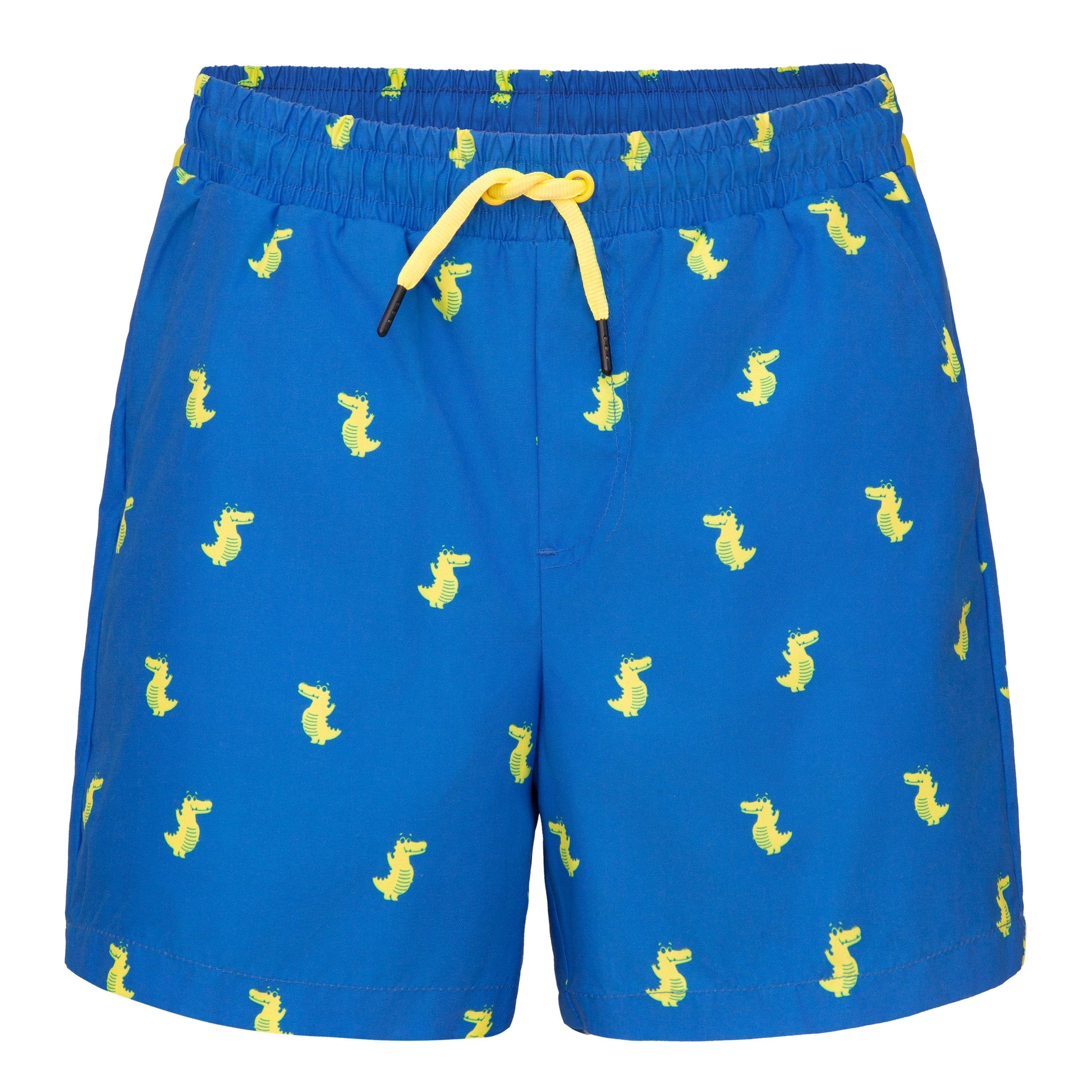 Rokka&Rolla Boys' Swim Trunks with Boxer Brief Compression Liner Quick Dry Kids Bathing Suit, UPF 50+ - Blue Crocodile Print Rokka&Rolla