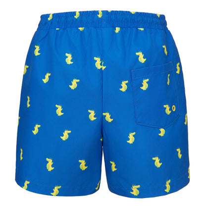 Rokka&Rolla Boys' Swim Trunks with Boxer Brief Compression Liner Quick Dry Kids Bathing Suit, UPF 50+ - Blue Crocodile Print Rokka&Rolla