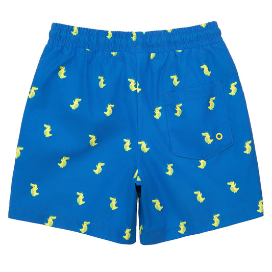 Rokka&Rolla Boys' Swim Trunks with Boxer Brief Compression Liner Quick Dry Kids Bathing Suit, UPF 50+ - Blue Crocodile Print Rokka&Rolla
