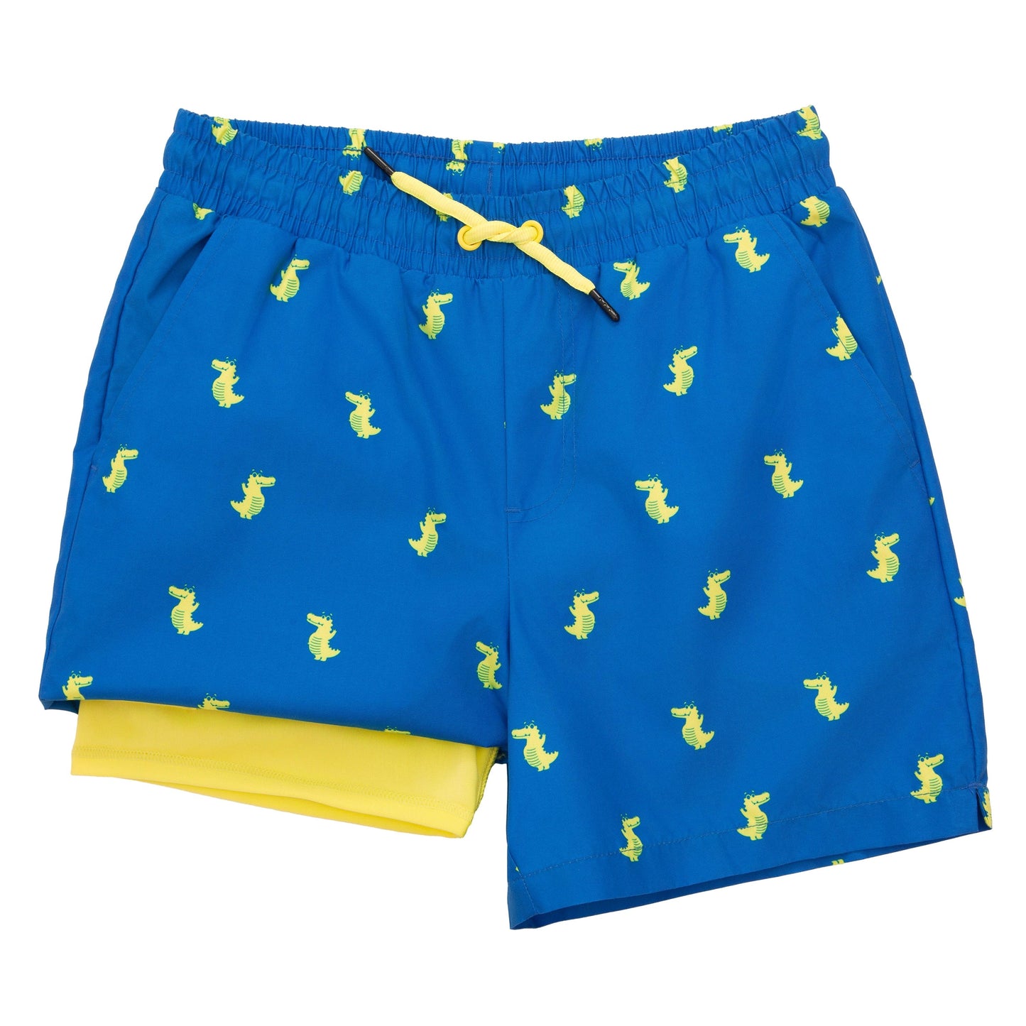 Rokka&Rolla Boys' Swim Trunks with Boxer Brief Compression Liner Quick Dry Kids Bathing Suit, UPF 50+ - Blue Crocodile Print Rokka&Rolla