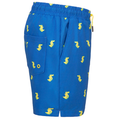 Rokka&Rolla Boys' Swim Trunks with Boxer Brief Compression Liner Quick Dry Kids Bathing Suit, UPF 50+ - Blue Crocodile Print Rokka&Rolla