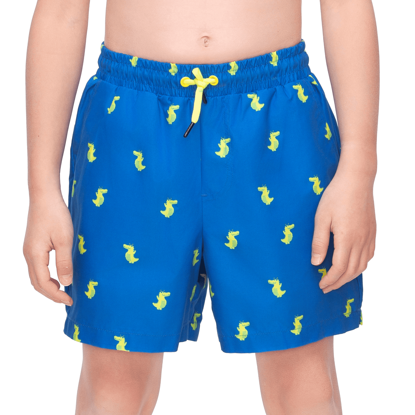 Rokka&Rolla Boys' Swim Trunks with Boxer Brief Compression Liner Quick Dry Kids Bathing Suit, UPF 50+ - Blue Crocodile Print Swimwear Rokka&Rolla