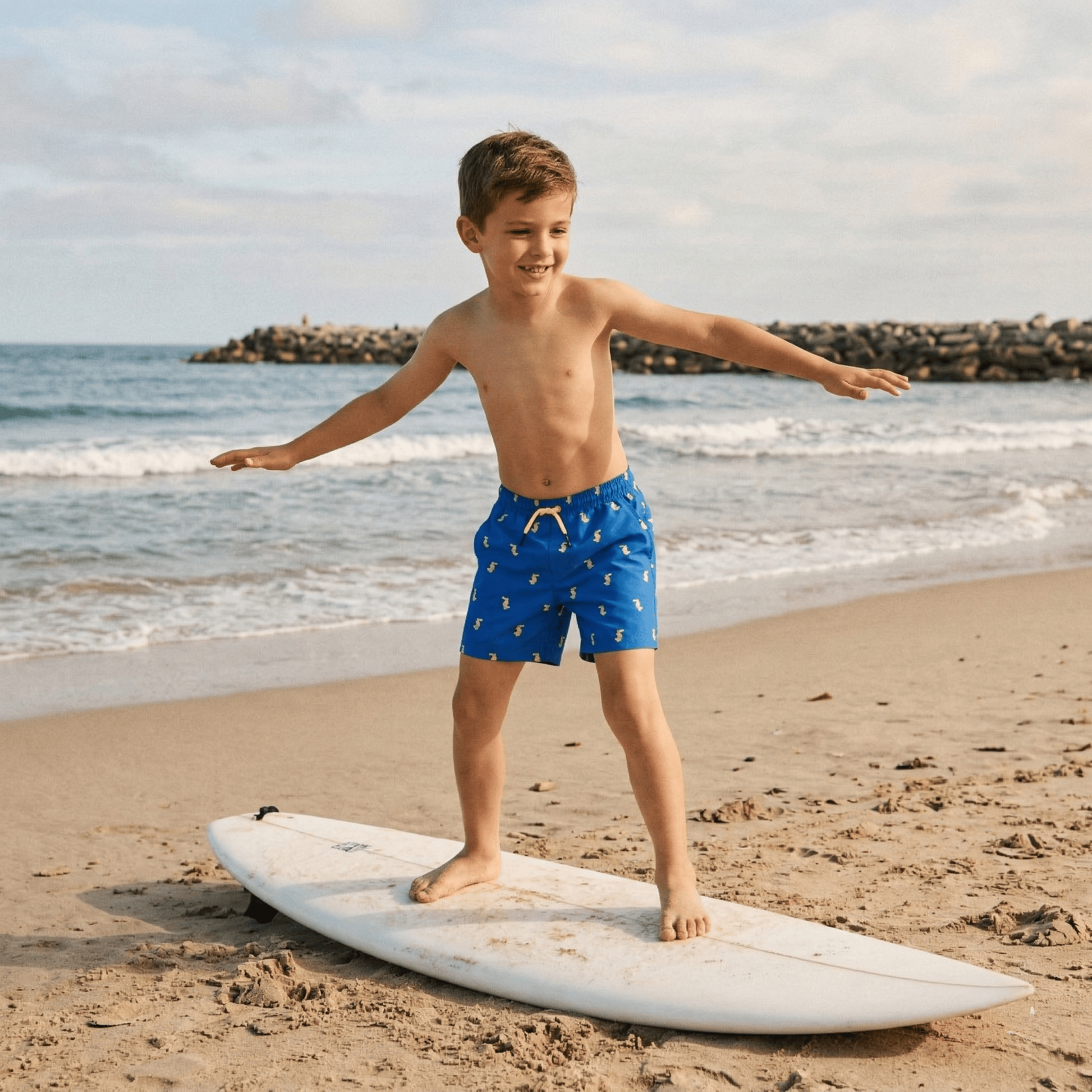 Rokka&Rolla Boys' Swim Trunks with Boxer Brief Compression Liner Quick Dry Kids Bathing Suit, UPF 50+ - Blue Crocodile Print Swimwear Rokka&Rolla