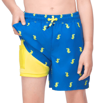Rokka&Rolla Boys' Swim Trunks with Boxer Brief Compression Liner Quick Dry Kids Bathing Suit, UPF 50+ - Blue Crocodile Print Swimwear Rokka&Rolla