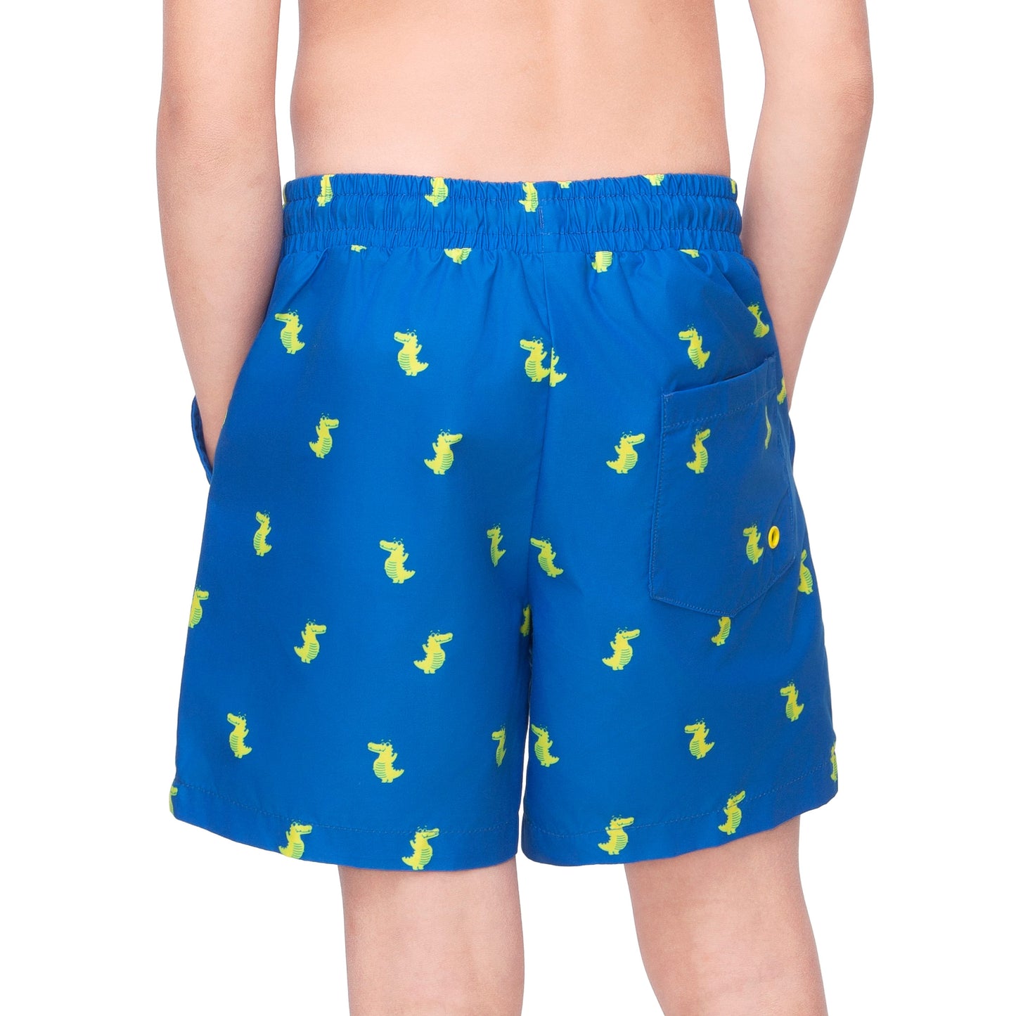 Rokka&Rolla Boys' Swim Trunks with Boxer Brief Compression Liner Quick Dry Kids Bathing Suit, UPF 50+ - Blue Crocodile Print Swimwear Rokka&Rolla