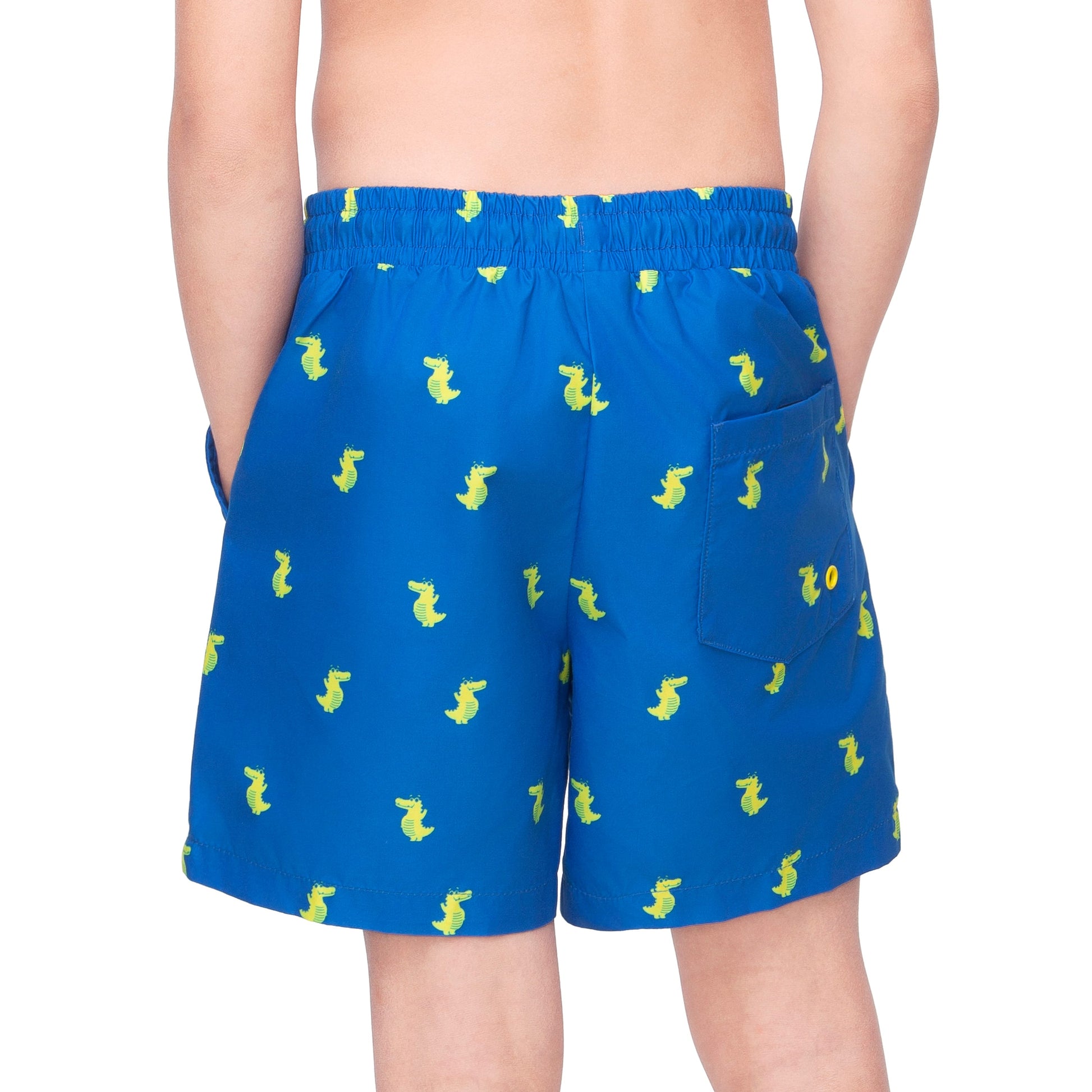 Rokka&Rolla Boys' Swim Trunks with Boxer Brief Compression Liner Quick Dry Kids Bathing Suit, UPF 50+ - Blue Crocodile Print Swimwear Rokka&Rolla