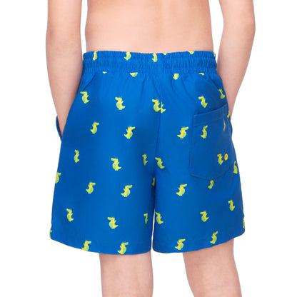 Rokka&Rolla Boys' Swim Trunks with Boxer Brief Compression Liner Quick Dry Kids Bathing Suit, UPF 50+ - Blue Crocodile Print Swimwear Rokka&Rolla