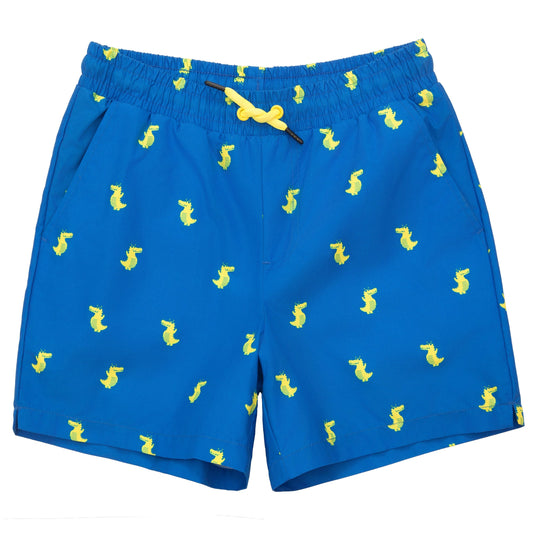Rokka&Rolla Boys' Swim Trunks with Boxer Brief Compression Liner Quick Dry Kids Bathing Suit, UPF 50+ - Blue Crocodile Print XS Rokka&Rolla
