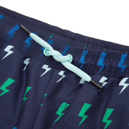 Rokka&Rolla Boys' Swim Trunks with Boxer Brief Compression Liner Quick Dry Kids Bathing Suit, UPF 50+ - Navy Lightning Print Rokka&Rolla