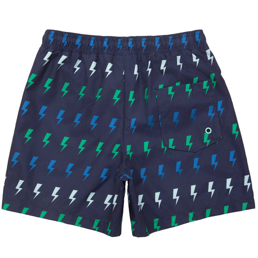 Rokka&Rolla Boys' Swim Trunks with Boxer Brief Compression Liner Quick Dry Kids Bathing Suit, UPF 50+ - Navy Lightning Print Rokka&Rolla