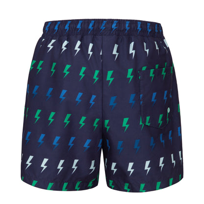 Rokka&Rolla Boys' Swim Trunks with Boxer Brief Compression Liner Quick Dry Kids Bathing Suit, UPF 50+ - Navy Lightning Print Rokka&Rolla