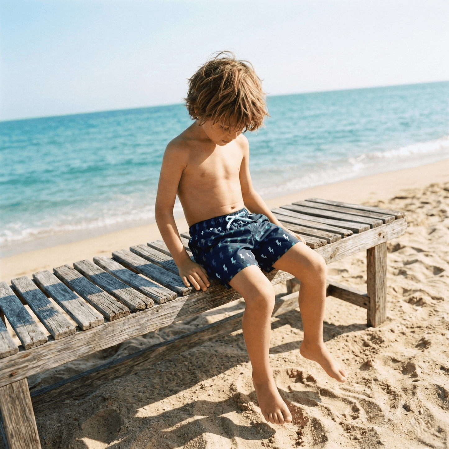 Rokka&Rolla Boys' Swim Trunks with Boxer Brief Compression Liner Quick Dry Kids Bathing Suit, UPF 50+ - Navy Lightning Print Swimwear Rokka&Rolla