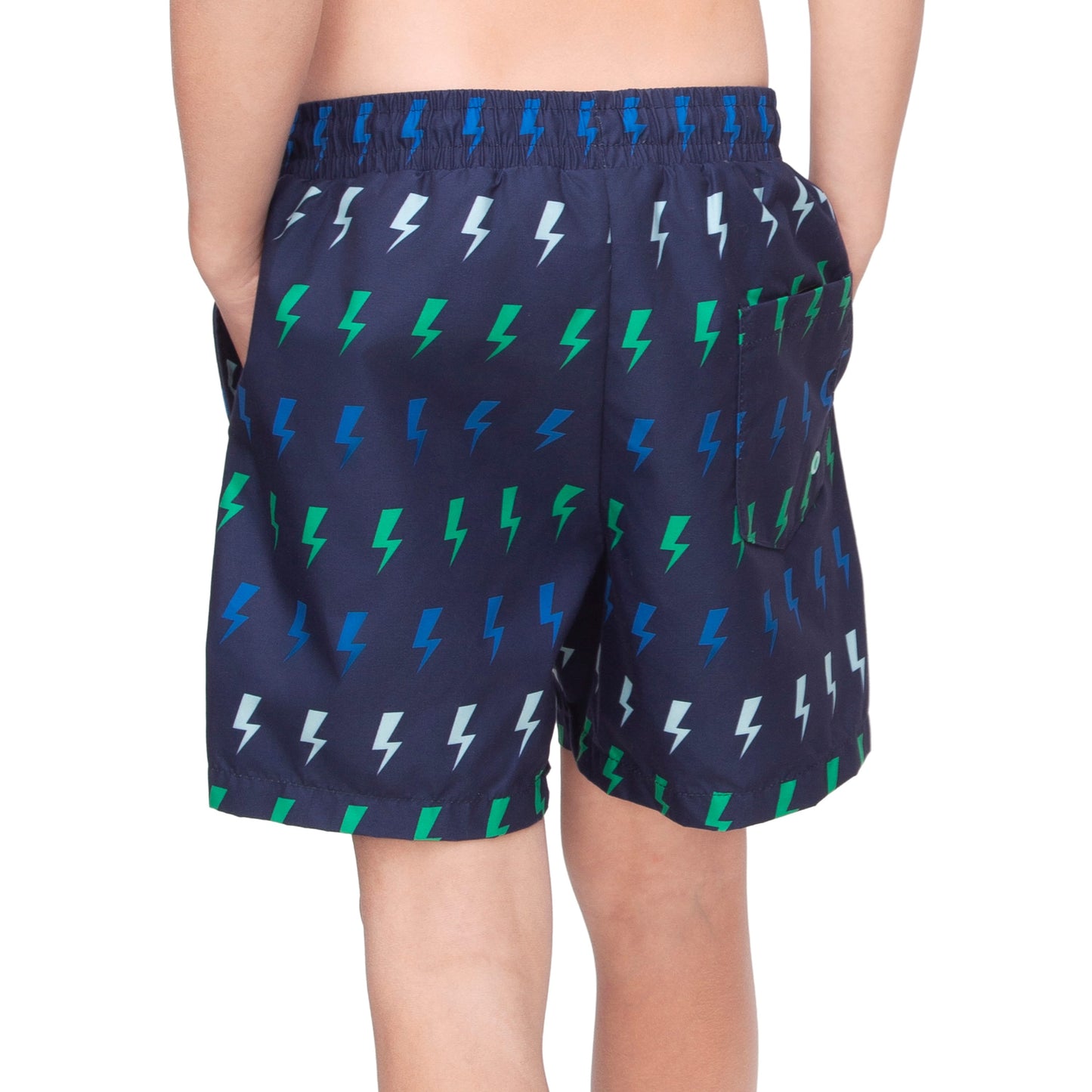 Rokka&Rolla Boys' Swim Trunks with Boxer Brief Compression Liner Quick Dry Kids Bathing Suit, UPF 50+ - Navy Lightning Print Swimwear Rokka&Rolla