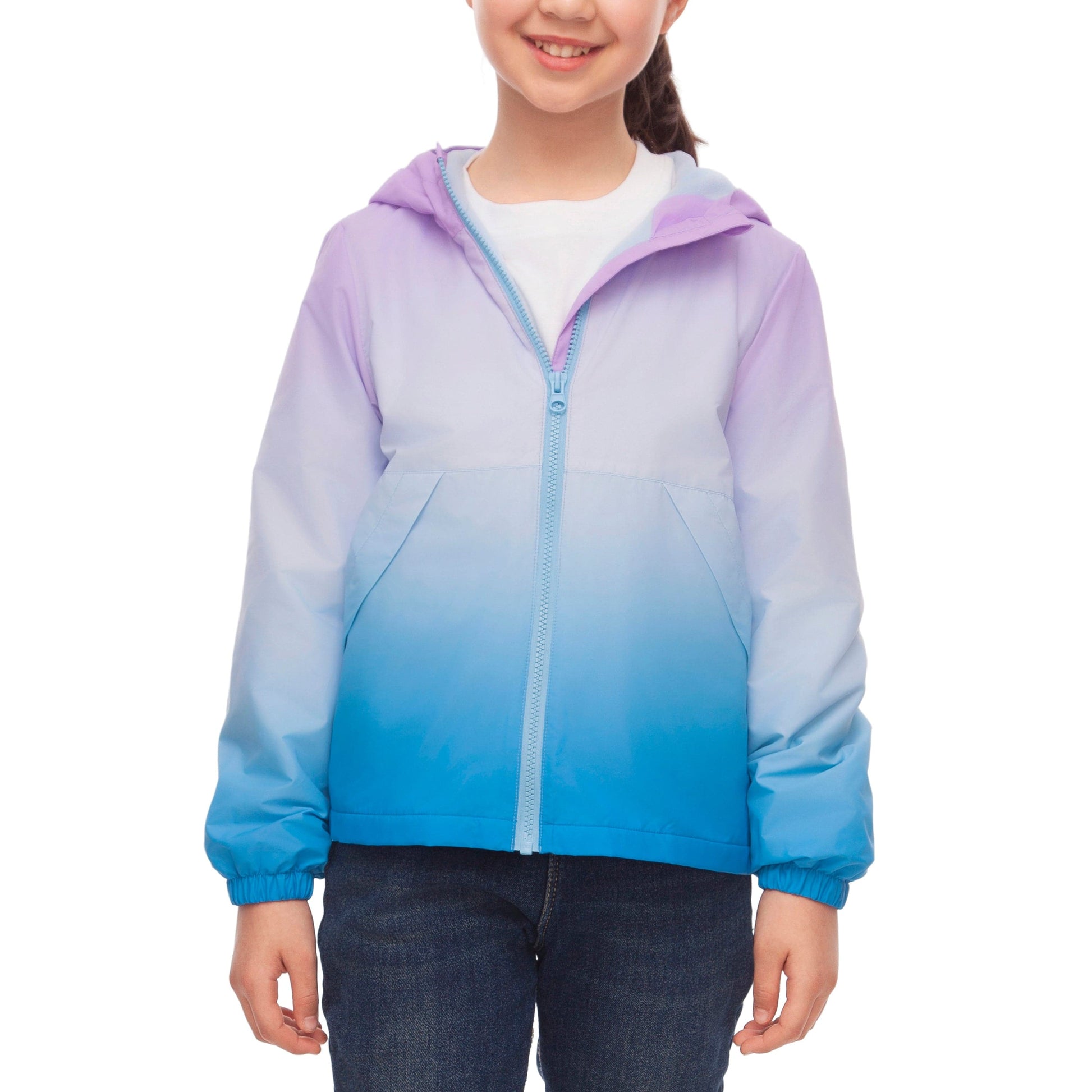 Rokka&Rolla Girls' Fleece Lined Windbreaker Ripstop Water-Resistant Transitional Jacket - Blue Coats & Jackets Rokka&Rolla