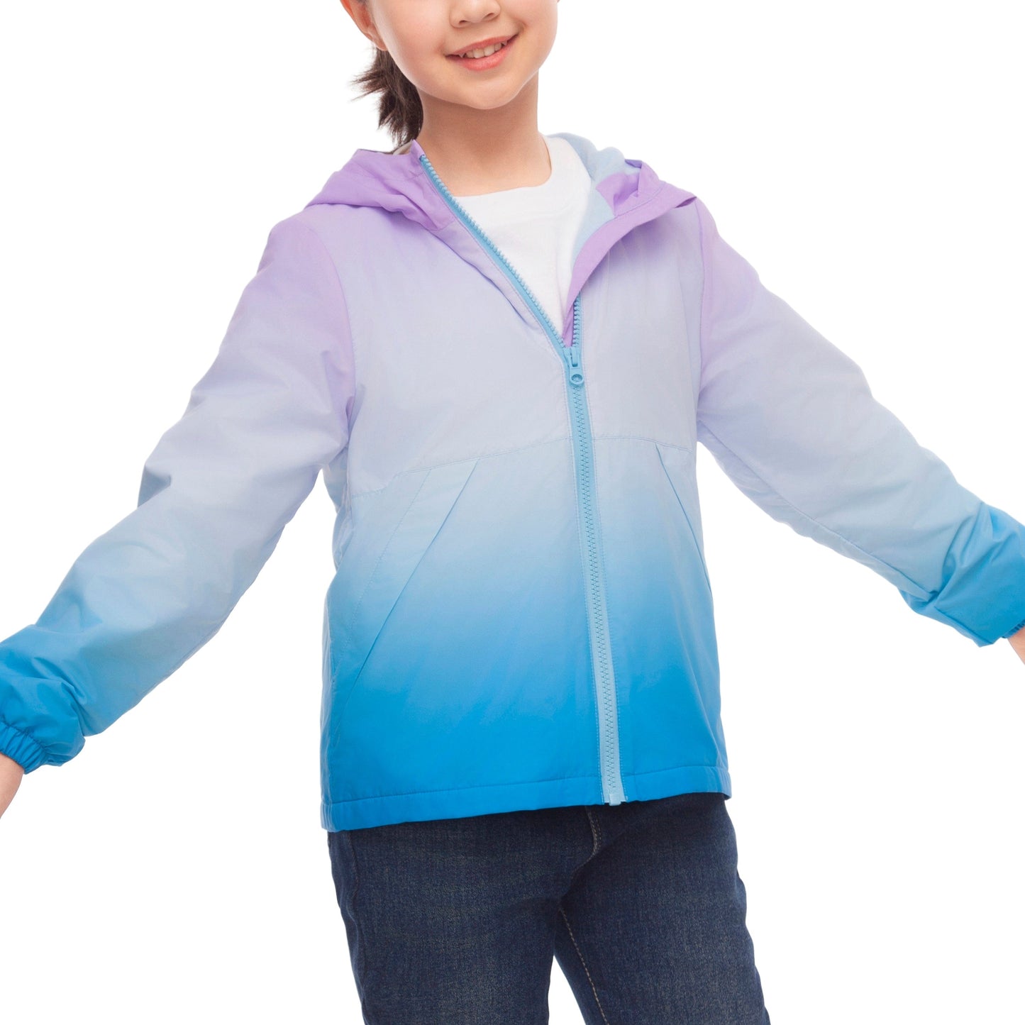 Rokka&Rolla Girls' Fleece Lined Windbreaker Ripstop Water-Resistant Transitional Jacket - Blue Coats & Jackets Rokka&Rolla