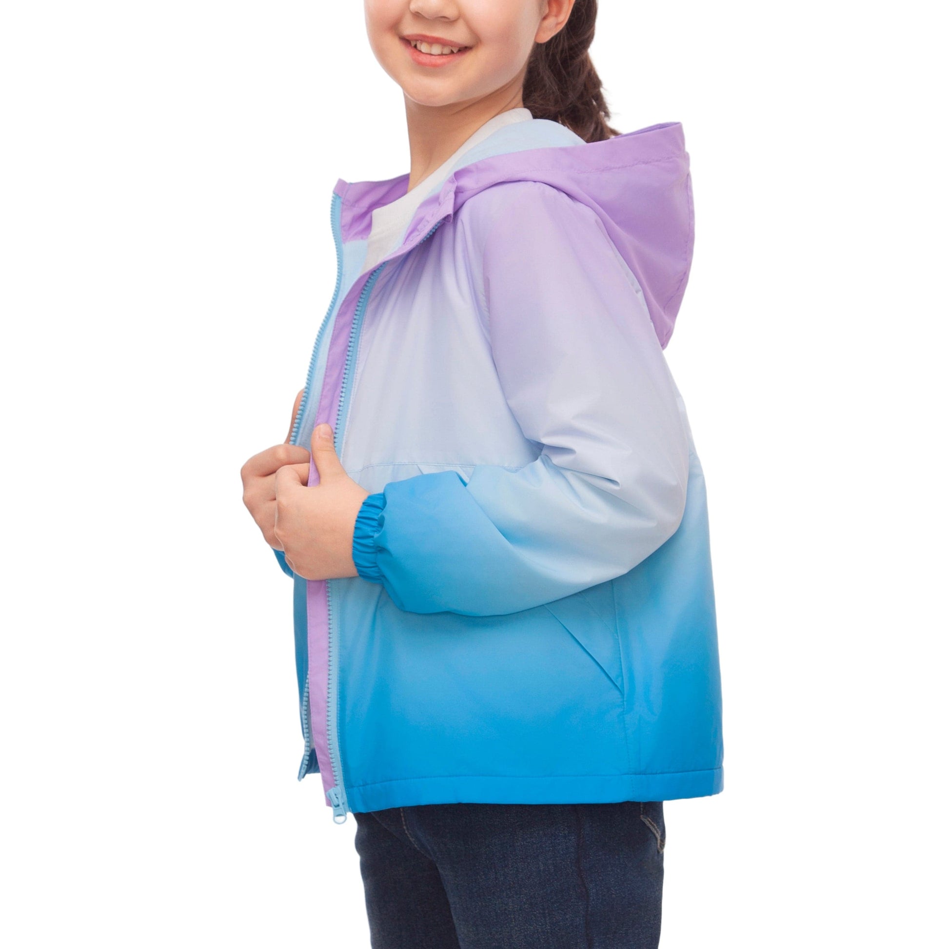 Rokka&Rolla Girls' Fleece Lined Windbreaker Ripstop Water-Resistant Transitional Jacket - Blue Coats & Jackets Rokka&Rolla