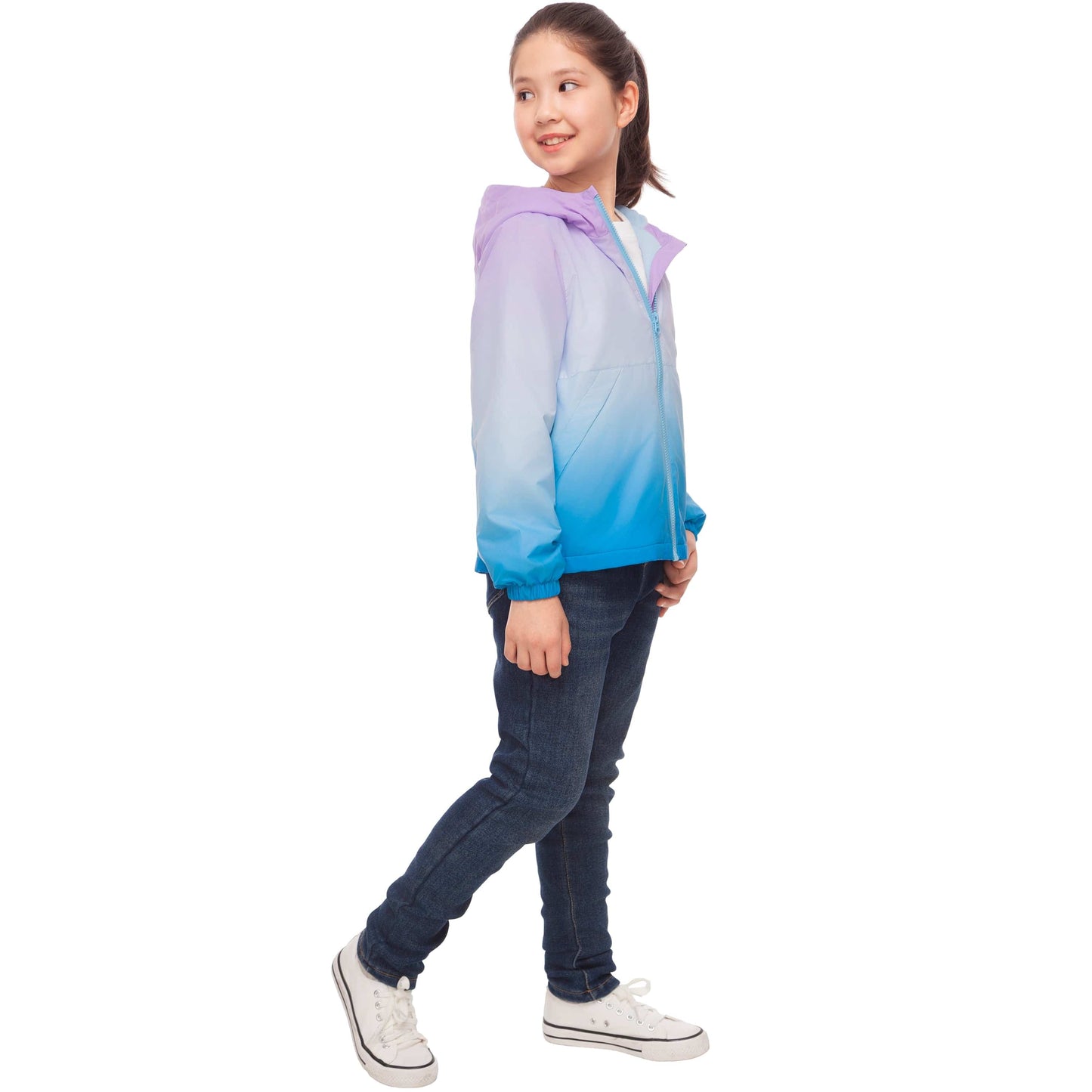 Rokka&Rolla Girls' Fleece Lined Windbreaker Ripstop Water-Resistant Transitional Jacket - Blue Coats & Jackets Rokka&Rolla