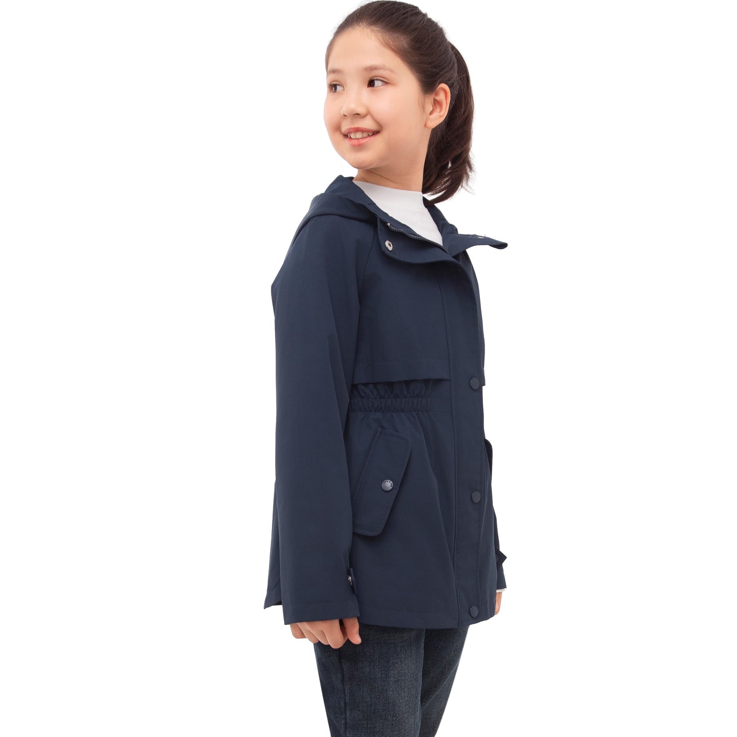 Rokka&Rolla Girls' Water Resistant Lightweight Windbreaker Hooded Transitional Jacket - Navy Coats & Jackets Rokka&Rolla