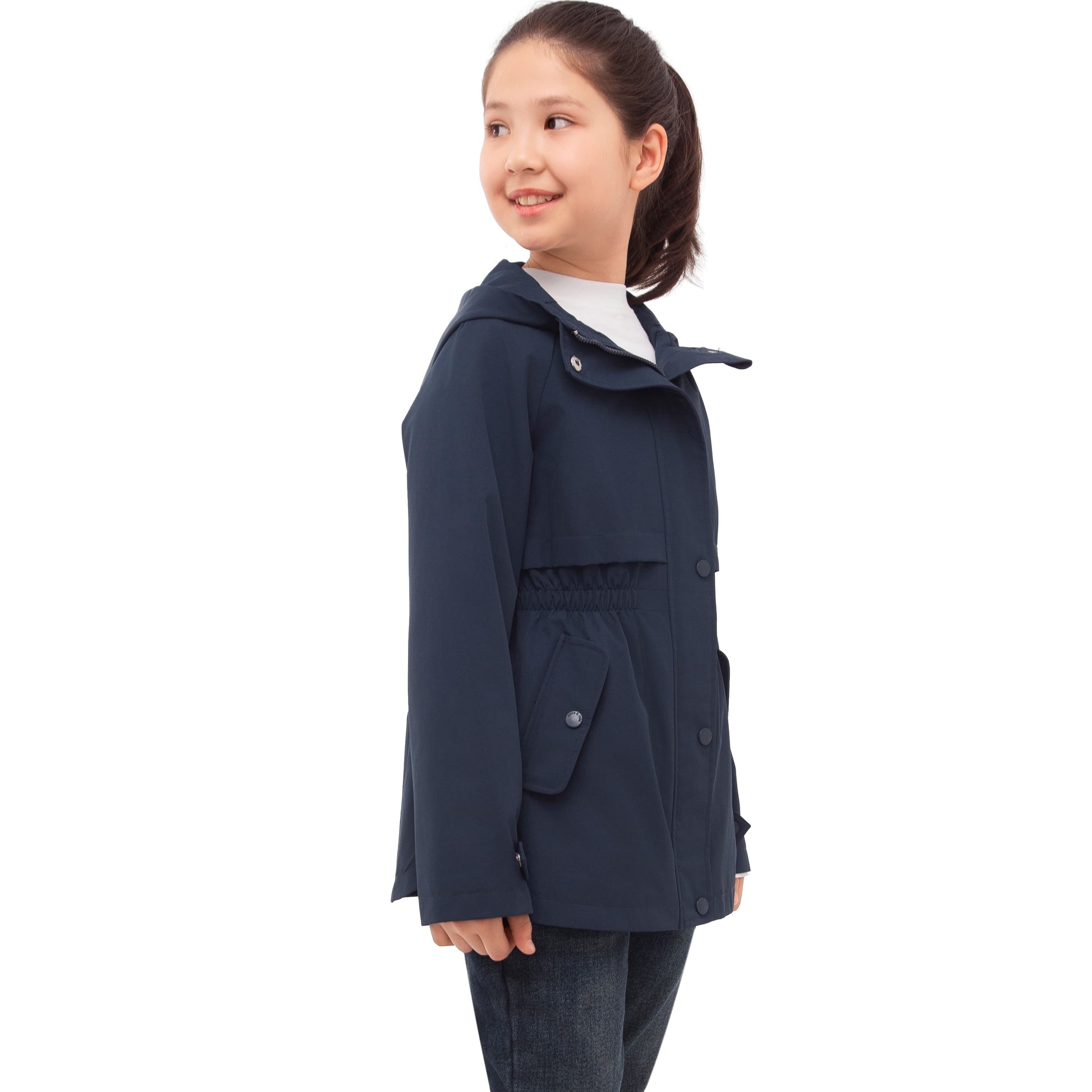 Rokka&Rolla Girls' Water Resistant Lightweight Windbreaker Hooded Transitional Jacket - Navy Coats & Jackets Rokka&Rolla