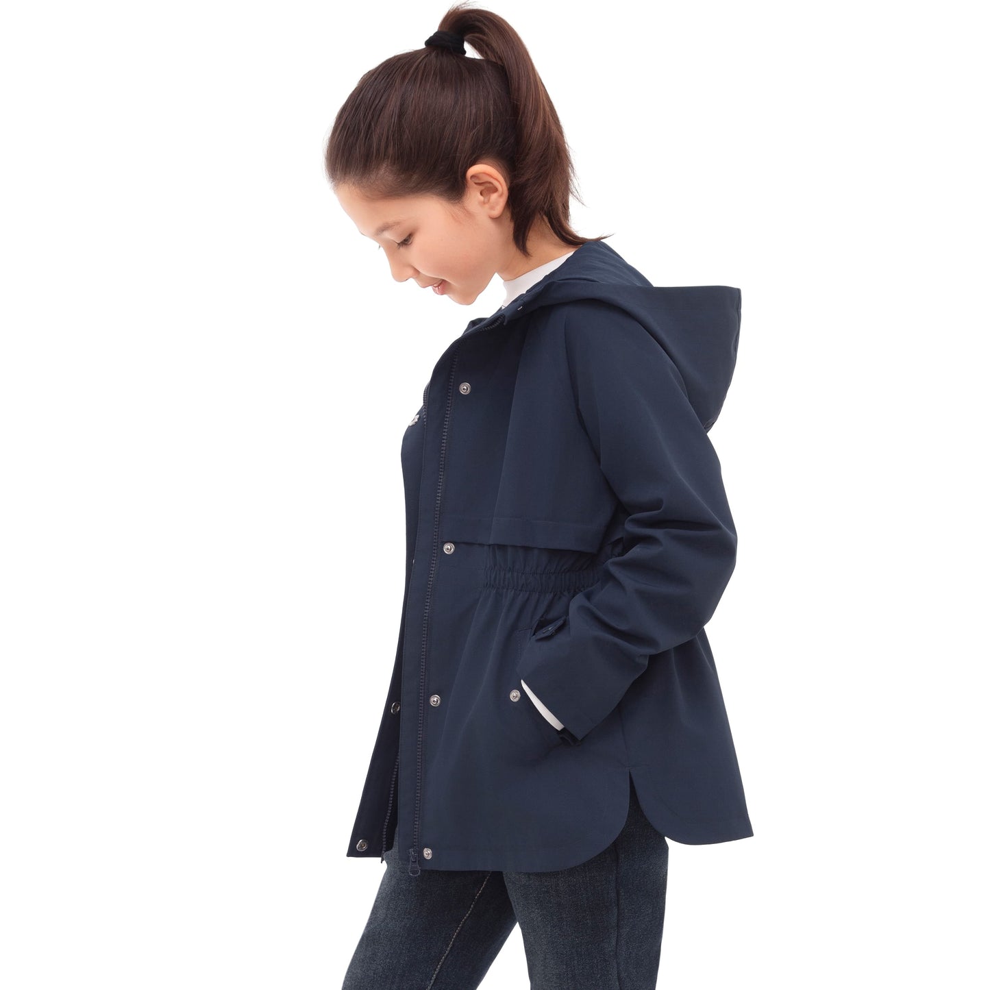 Rokka&Rolla Girls' Water Resistant Lightweight Windbreaker Hooded Transitional Jacket - Navy Coats & Jackets Rokka&Rolla