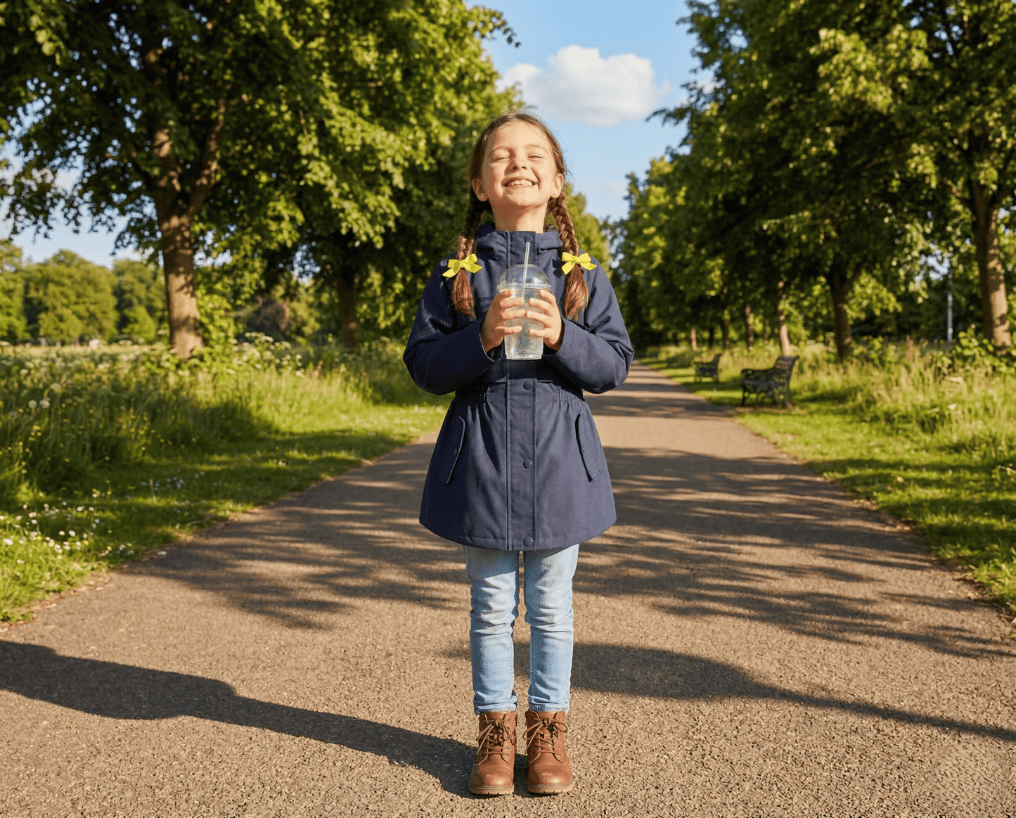 Rokka&Rolla Girls' Water Resistant Lightweight Windbreaker Hooded Transitional Jacket - Navy Coats & Jackets Rokka&Rolla
