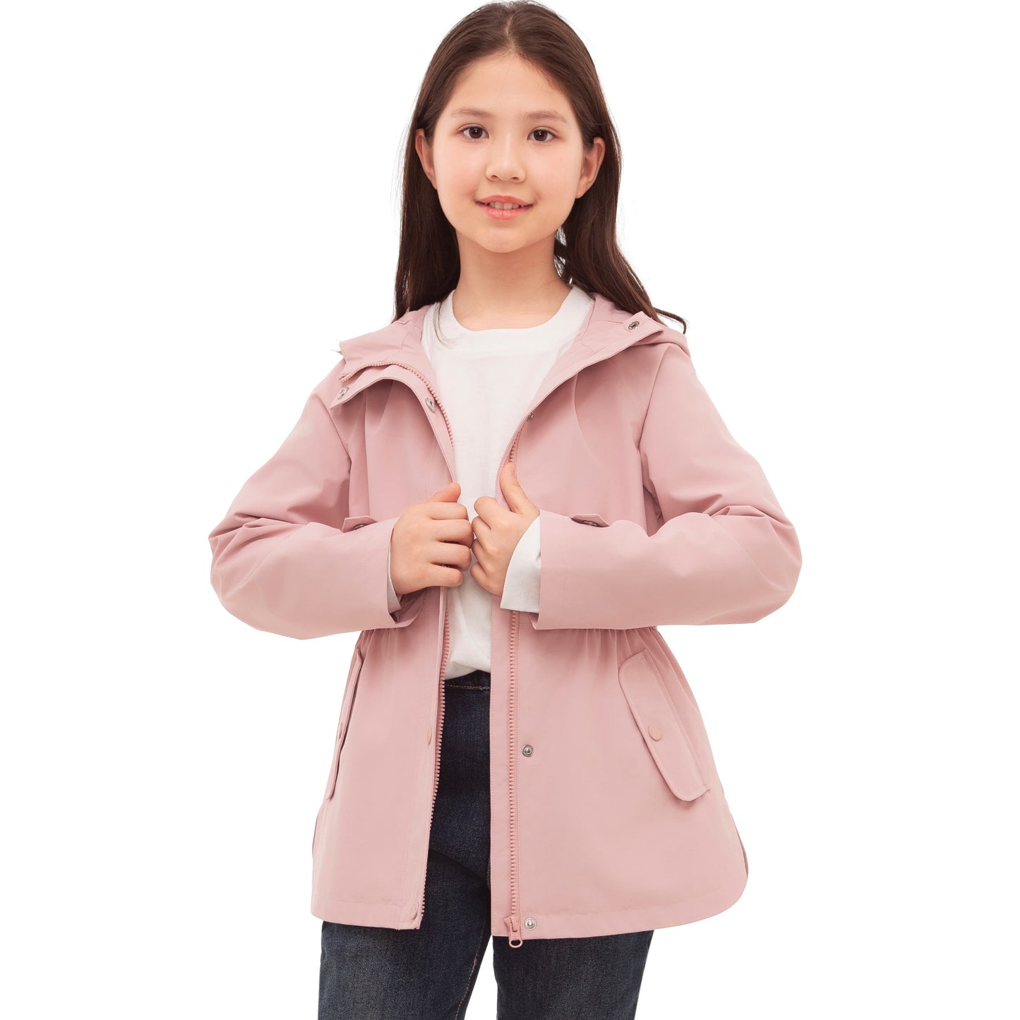 Rokka&Rolla Girls' Water Resistant Lightweight Windbreaker Hooded Transitional Jacket - Pink Coats & Jackets Rokka&Rolla