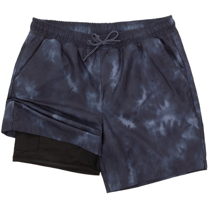 Rokka&Rolla Men's Quick Dry Swim Trunks with Compression Liner 7" Bathing Suit Tie-Dye Board Shorts - Black Wash Rokka&Rolla