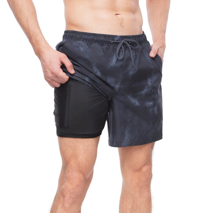 Rokka&Rolla Men's Quick Dry Swim Trunks with Compression Liner 7" Bathing Suit Tie-Dye Board Shorts - Black Wash Swimwear Rokka&Rolla