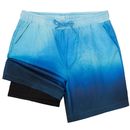 Rokka&Rolla Men's Quick Dry Swim Trunks with Compression Liner 7" Bathing Suit Tie-Dye Board Shorts - Blue Wash Rokka&Rolla