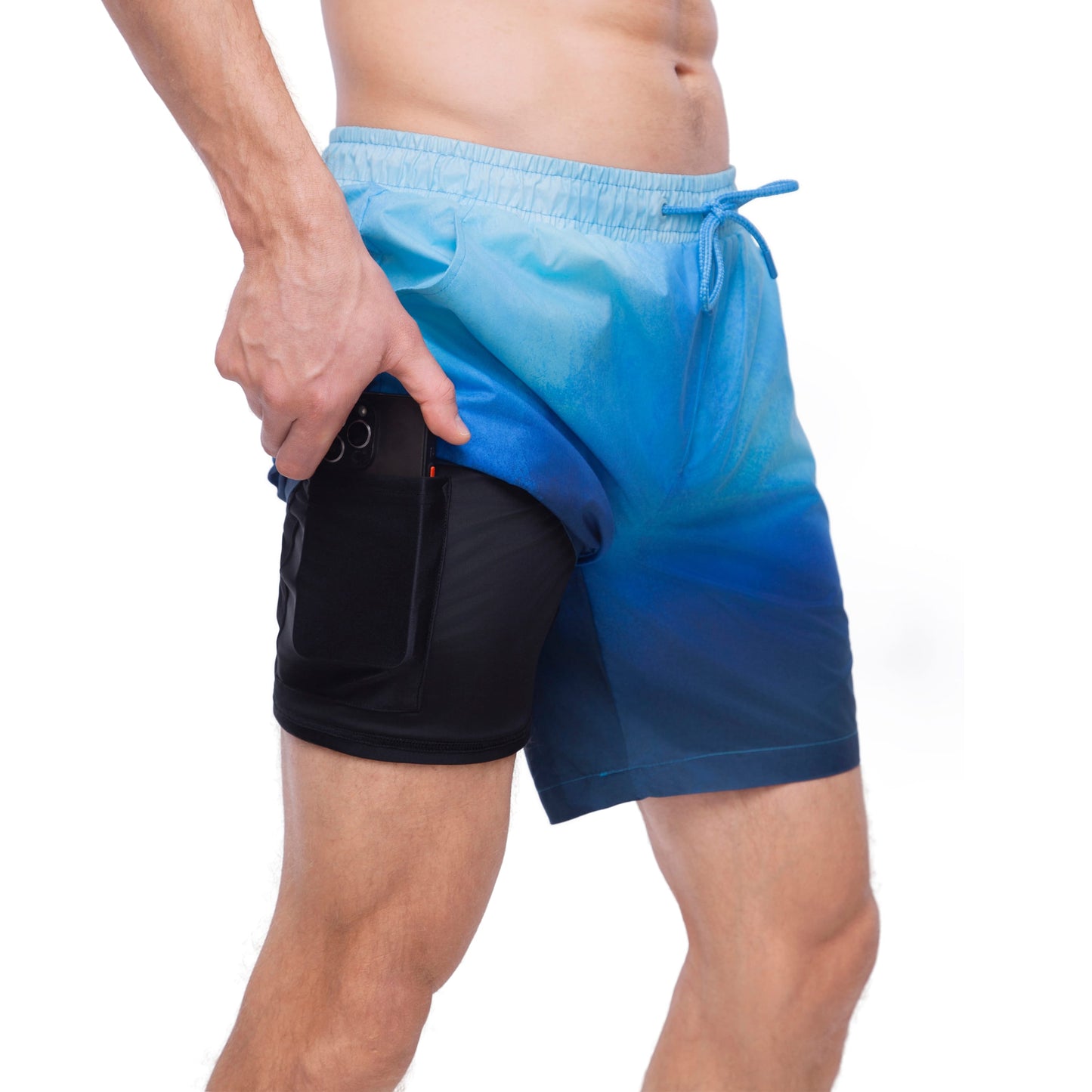 Rokka&Rolla Men's Quick Dry Swim Trunks with Compression Liner 7" Bathing Suit Tie-Dye Board Shorts - Blue Wash Swimwear Rokka&Rolla