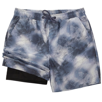 Rokka&Rolla Men's Quick Dry Swim Trunks with Compression Liner 7" Bathing Suit Tie-Dye Board Shorts - Grey Wash Rokka&Rolla