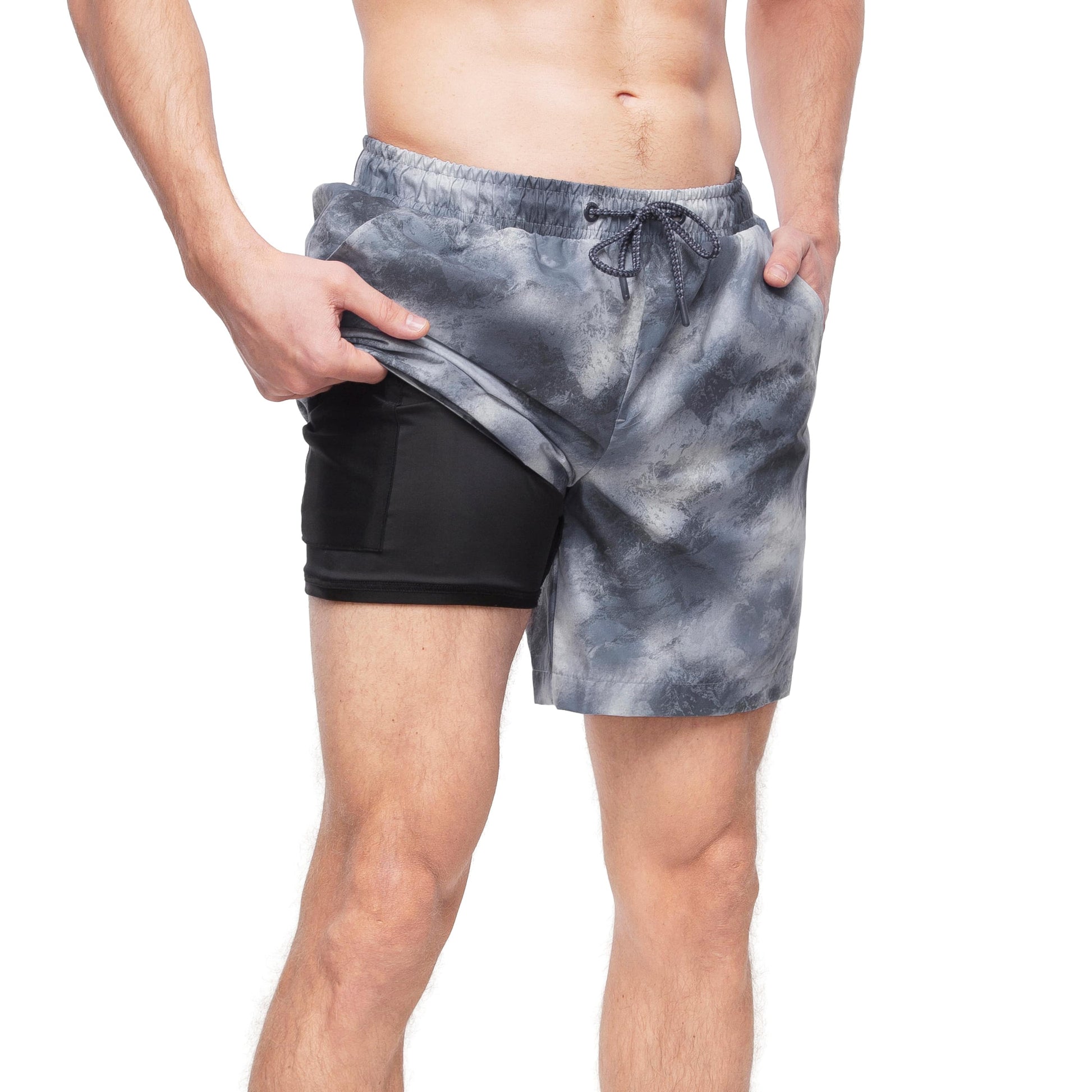 Rokka&Rolla Men's Quick Dry Swim Trunks with Compression Liner 7" Bathing Suit Tie-Dye Board Shorts - Grey Wash Swimwear Rokka&Rolla