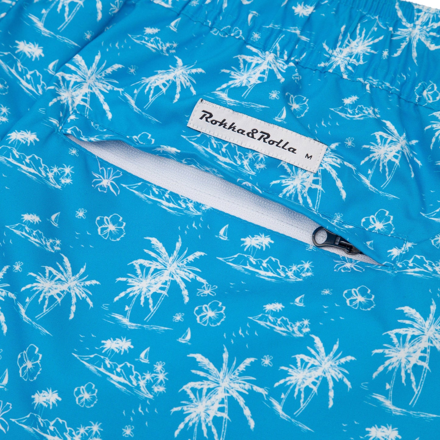 Rokka&Rolla Men's Swim Trunks with Compression Liner 7" Bathing Suit Quick Dry Board Shorts - Blue Tropical Print Rokka&Rolla