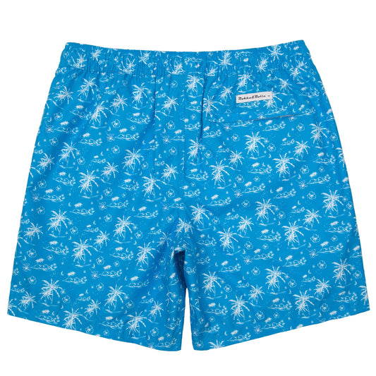 Rokka&Rolla Men's Swim Trunks with Compression Liner 7" Bathing Suit Quick Dry Board Shorts - Blue Tropical Print Rokka&Rolla