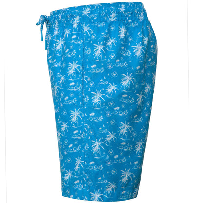 Rokka&Rolla Men's Swim Trunks with Compression Liner 7" Bathing Suit Quick Dry Board Shorts - Blue Tropical Print Rokka&Rolla