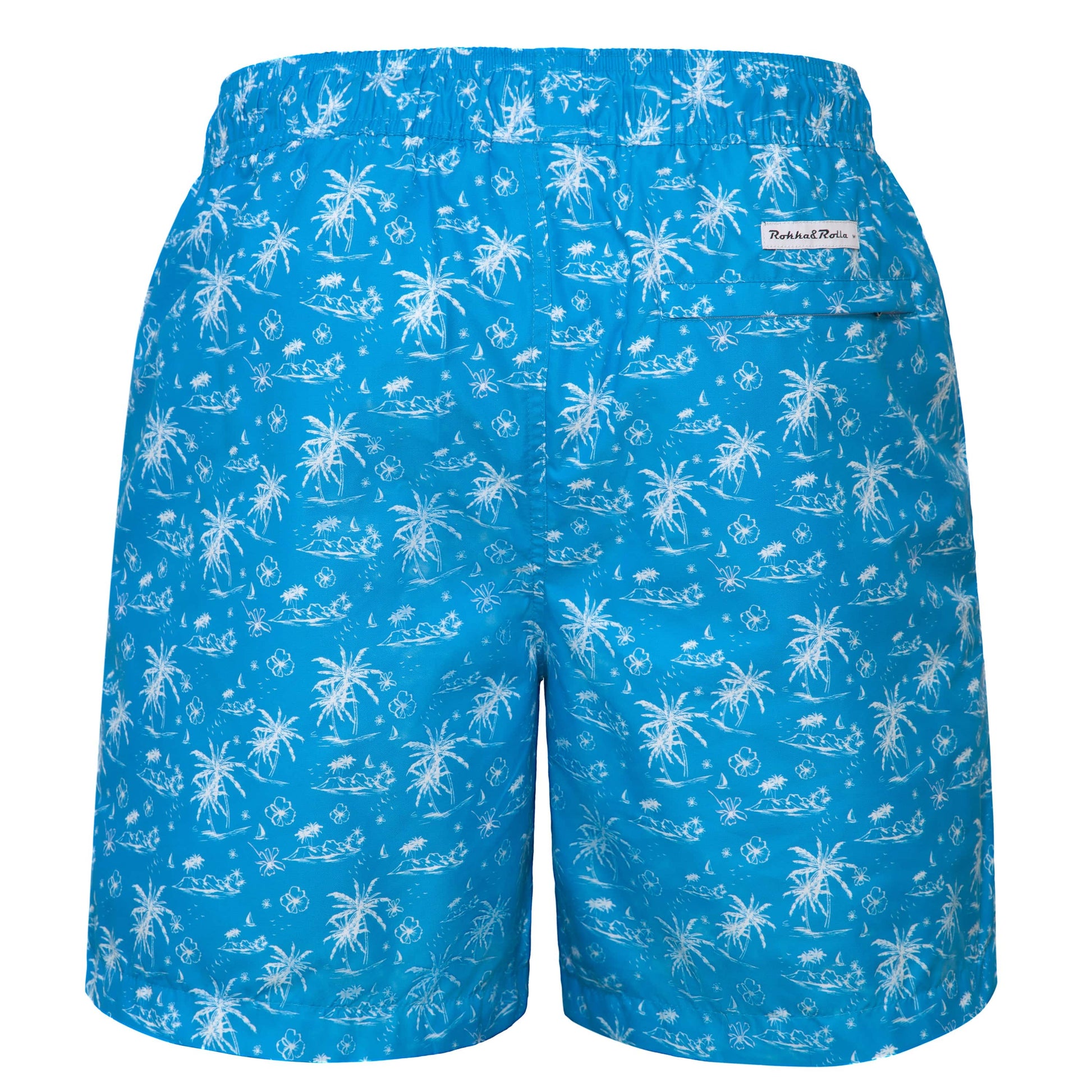Rokka&Rolla Men's Swim Trunks with Compression Liner 7" Bathing Suit Quick Dry Board Shorts - Blue Tropical Print Rokka&Rolla