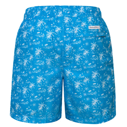Rokka&Rolla Men's Swim Trunks with Compression Liner 7" Bathing Suit Quick Dry Board Shorts - Blue Tropical Print Rokka&Rolla