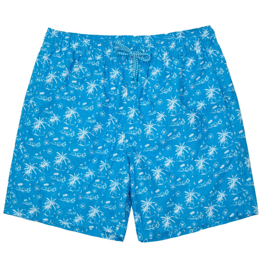 Rokka&Rolla Men's Swim Trunks with Compression Liner 7" Bathing Suit Quick Dry Board Shorts - Blue Tropical Print S Rokka&Rolla