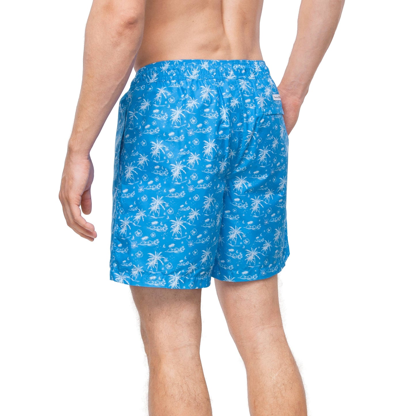 Rokka&Rolla Men's Swim Trunks with Compression Liner 7" Bathing Suit Quick Dry Board Shorts - Blue Tropical Print Swimwear Rokka&Rolla