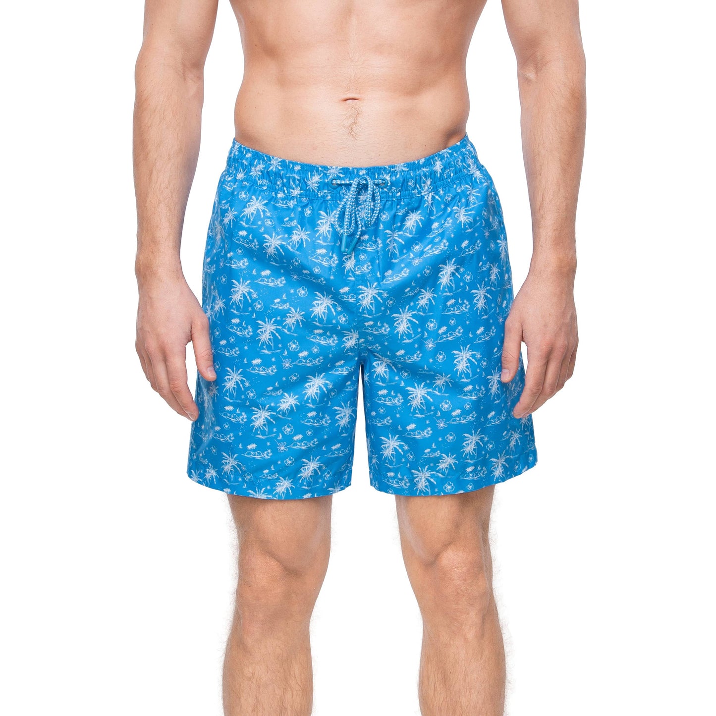Rokka&Rolla Men's Swim Trunks with Compression Liner 7" Bathing Suit Quick Dry Board Shorts - Blue Tropical Print Swimwear Rokka&Rolla