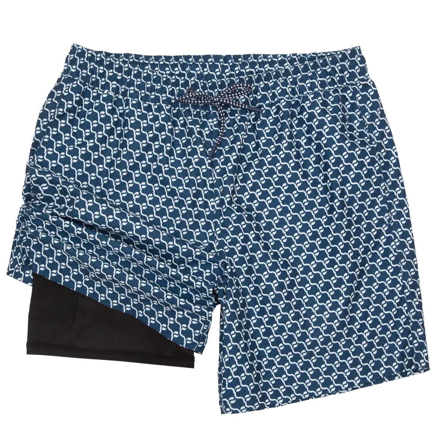 Rokka&Rolla Men's Swim Trunks with Compression Liner 7" Bathing Suit Quick Dry Board Shorts - Navy Print Rokka&Rolla