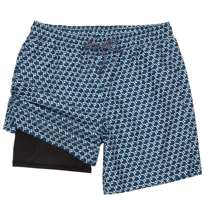 Rokka&Rolla Men's Swim Trunks with Compression Liner 7" Bathing Suit Quick Dry Board Shorts - Navy Print Rokka&Rolla