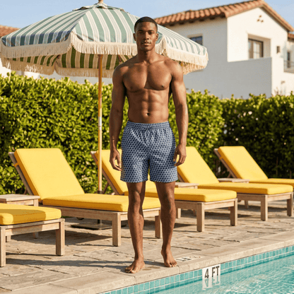 Rokka&Rolla Men's Swim Trunks with Compression Liner 7" Bathing Suit Quick Dry Board Shorts - Navy Print Swimwear Rokka&Rolla
