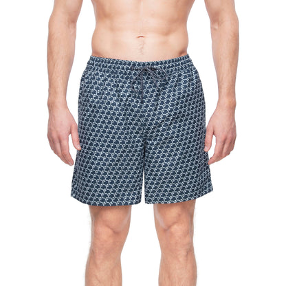 Rokka&Rolla Men's Swim Trunks with Compression Liner 7" Bathing Suit Quick Dry Board Shorts - Navy Print Swimwear Rokka&Rolla