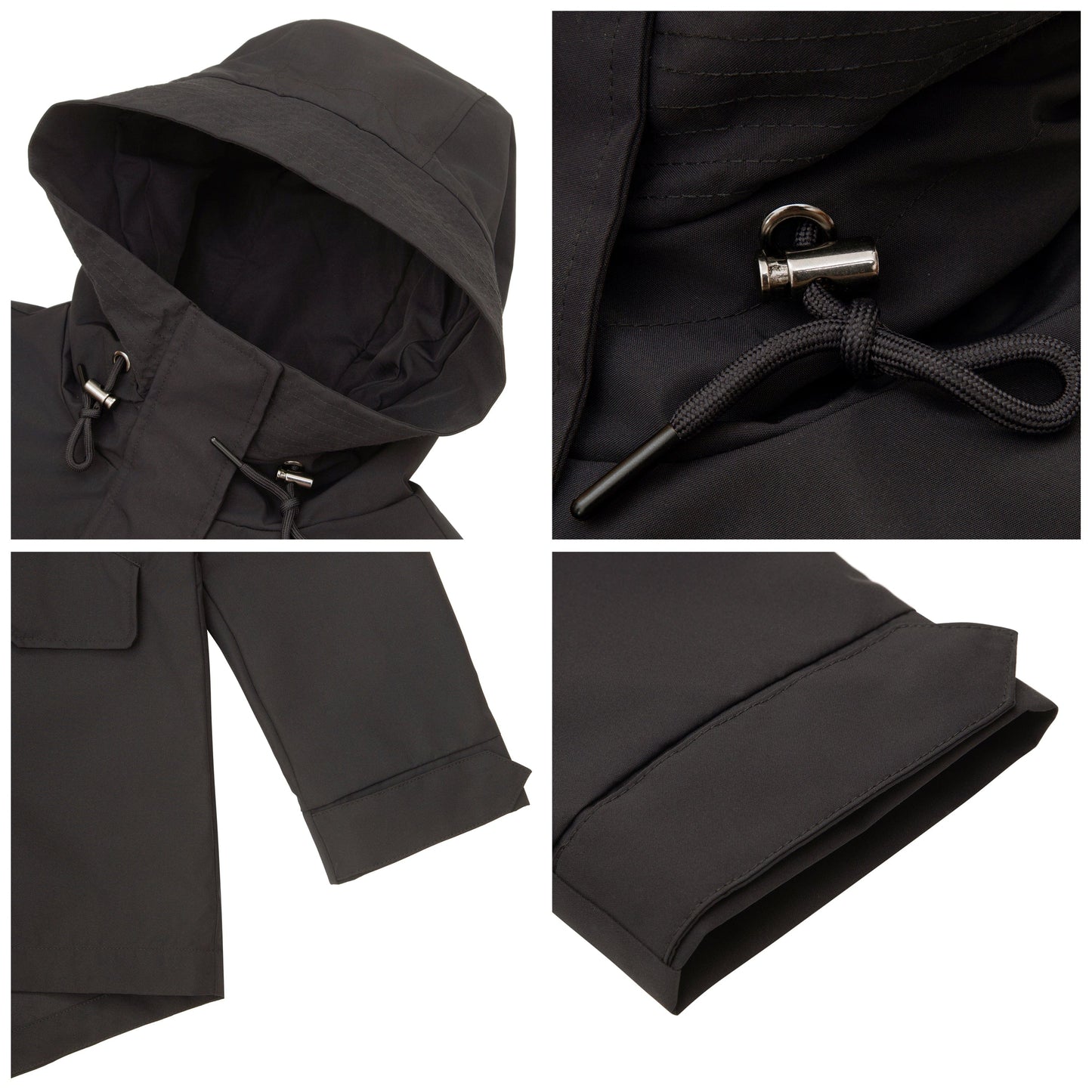 Rokka&Rolla Women's Water-Resistant Anorak Hooded Windbreaker Rain Jacket Transitional Trench Coat - Black Coats & Jackets Rokka&Rolla
