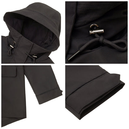 Rokka&Rolla Women's Water-Resistant Anorak Hooded Windbreaker Rain Jacket Transitional Trench Coat - Black Coats & Jackets Rokka&Rolla