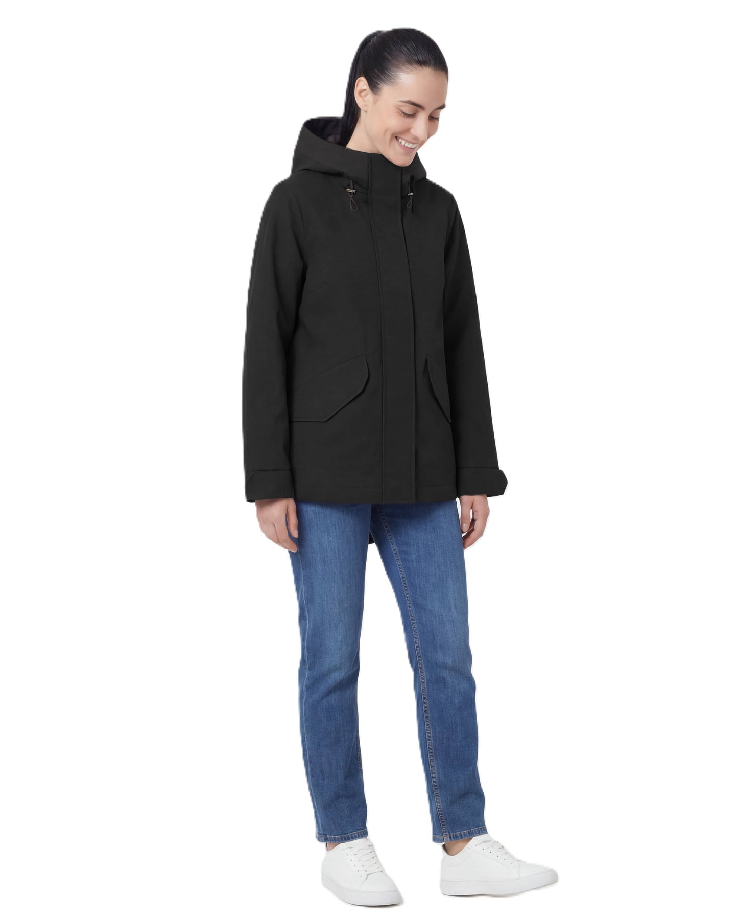 Rokka&Rolla Women's Water-Resistant Anorak Hooded Windbreaker Rain Jacket Transitional Trench Coat - Black Coats & Jackets Rokka&Rolla