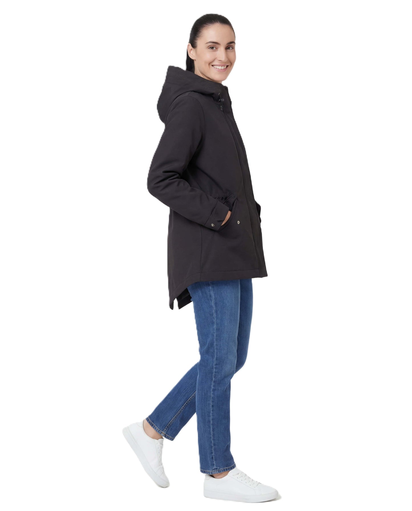 Rokka&Rolla Women's Water-Resistant Anorak Hooded Windbreaker Rain Jacket Transitional Trench Coat - Black Coats & Jackets Rokka&Rolla