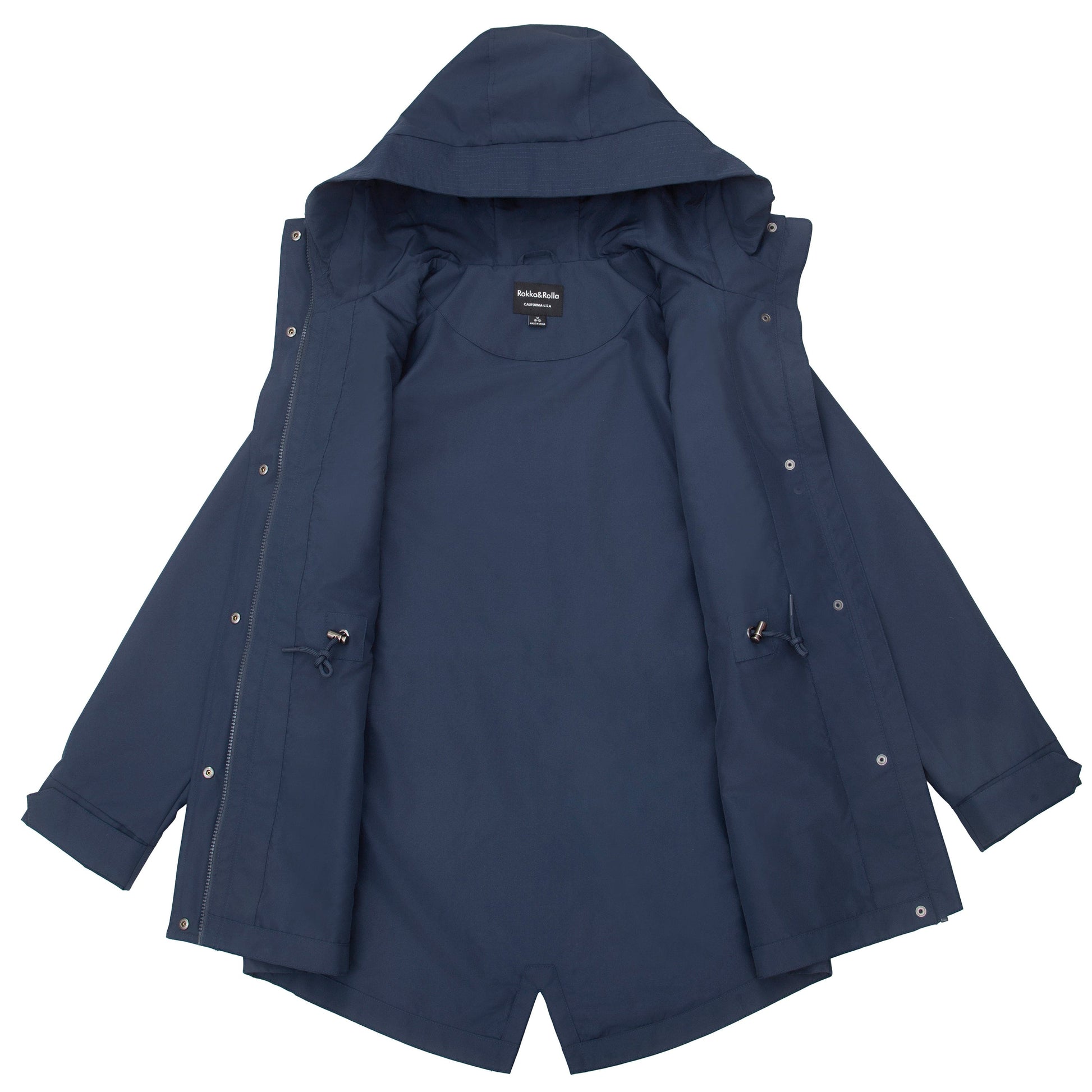 Rokka&Rolla Women's Water-Resistant Anorak Hooded Windbreaker Rain Jacket Transitional Trench Coat - Navy Coats & Jackets Rokka&Rolla