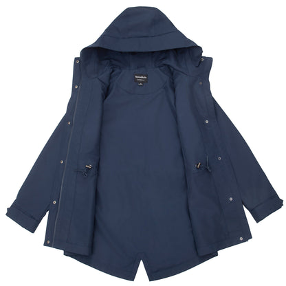 Rokka&Rolla Women's Water-Resistant Anorak Hooded Windbreaker Rain Jacket Transitional Trench Coat - Navy Coats & Jackets Rokka&Rolla